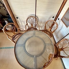 ラタンダイニングセット テーブルチェア椅子机和モダンの画像