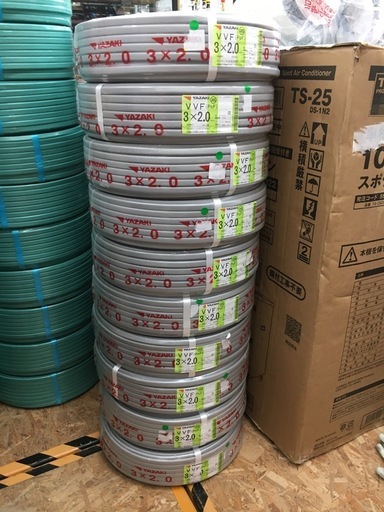 【中古】【店頭引取限定】電材　VVFｹｰﾌﾞﾙ　YAZAKI 未使用品(S) 3芯_2.0mm×100m　10巻セット　198,000円