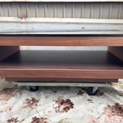 ローテーブル(ガラス天版) ウォールナット調 R-045の画像