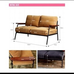 ⭐︎ お値段交渉可⭐︎2人掛けソファー 2P コーデュロイ生地 肘付き スチール脚 天然木 おしゃれ ヴィンテージ風 ローソファー コンパクト　グリーン　カーキの画像