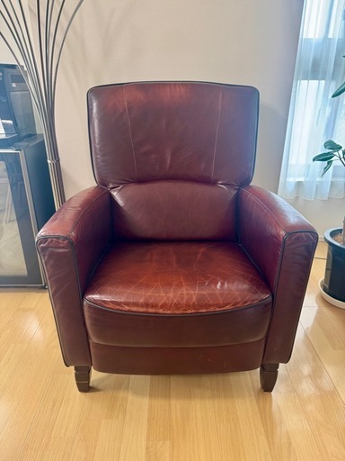 【美品】アンティーク　本革シングルソファ