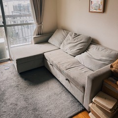 収納付きカウチソファベッド 布張りタイプ (ノアーク2 GY) 210cmの画像