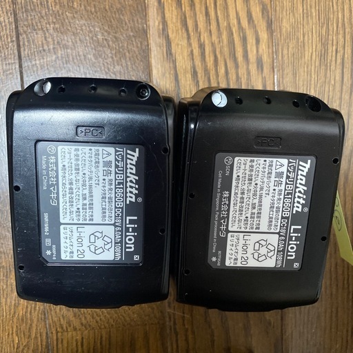w-7　チェッカー表示有り　充電回数6回8回　マキタ 18V バッテリー　BL1860B 2個セット