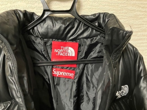 Supreme × THE NORTH FACE レザーダウンジャケット ブラック 手渡し可（真贋不明）