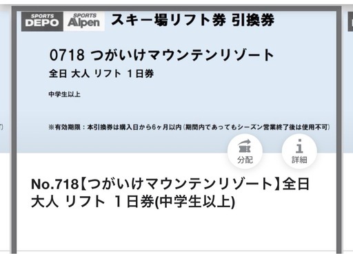 栂池高原スキー場リフト券２枚