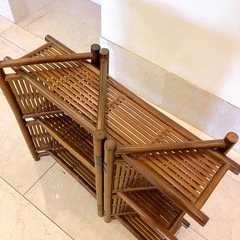 レトロアンティーク バンブー 飾り棚 収納棚の画像