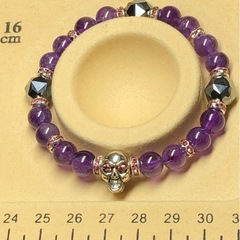 ドクロ メタル アメジスト テラヘルツ鉱石 天然石ブレスレットの画像