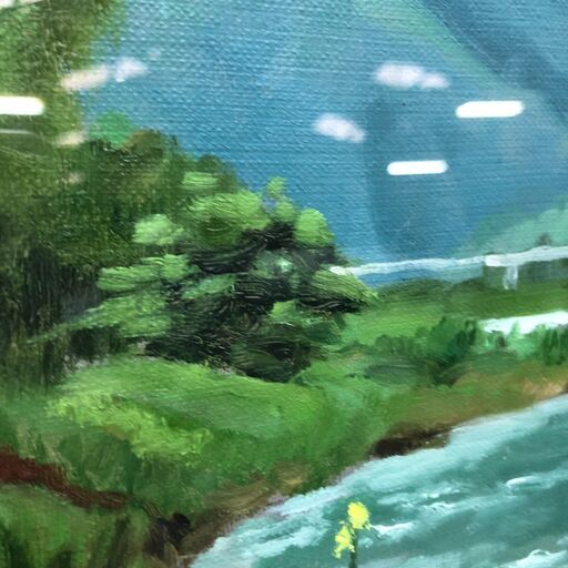 萩駿 油彩 風景画 渓流 柳瀬川 栃木 日本風景 昭和 絵画 額装 油絵 サイン 裏書 銘板あり 和洋インテリア　260207-1
