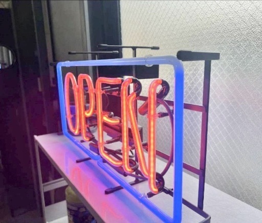 【ネオンサイン】OPEN 希少　大きめサイズ　本物ネオン管　美品　【配送可能】フレーム入り　 