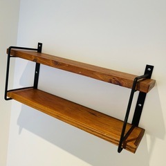 【良好】壁付け 2段 ウッドシェルフ アイアン 木製 棚 60cmの画像