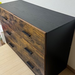 【無料】木目×ブラック おしゃれローチェストの画像