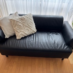IKEA レザーソファ ブラック 2台セット 引き取り限定 港区の画像
