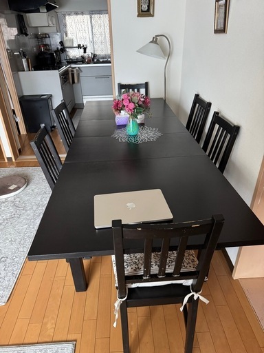 IKEA 伸長式ダイニングテーブル＋椅子6脚セット 引き取り限定
