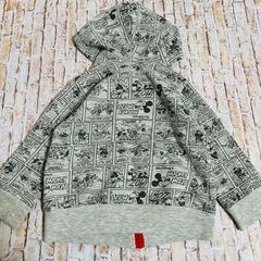 【Disney】長袖　コミックス風　総柄　ジップパーカー　ミッキーマウス　90の画像