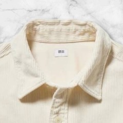 【ユニクロ】UNIQLO コーデュロイ ワークシャツ 白 長袖 L 襟 ポケット有りの画像