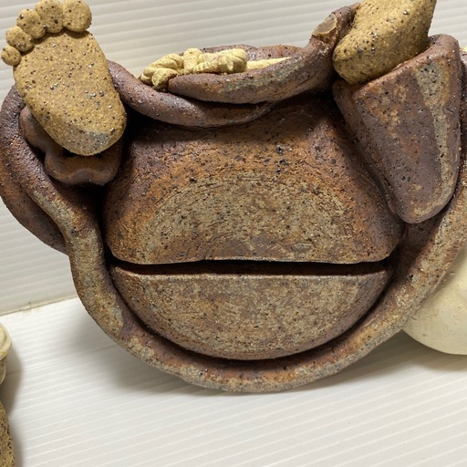 補修あり 土器 土鈴 七福神 和風 置物 オブジェ インテリア 陶芸 縁起物 刻印あり 焼物　