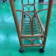 ラタン　キャスター付き　二段　2段　ラック　ワゴン　昭和レトロの画像