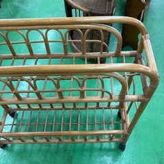 ラタン　キャスター付き　二段　2段　ラック　ワゴン　昭和レトロの画像