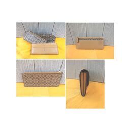 現状品 COACH 長財布 F52144 ブラウン系 コーチ シグネチャー スリム スナップ式 ミニポーチ付き 西岡店の画像