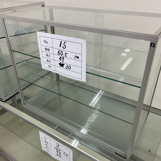 ⑮ガラスショーケース 3段. 簡易清掃済み 60×30×49