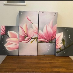 アジアン絵画　蓮の花　中古　4枚組