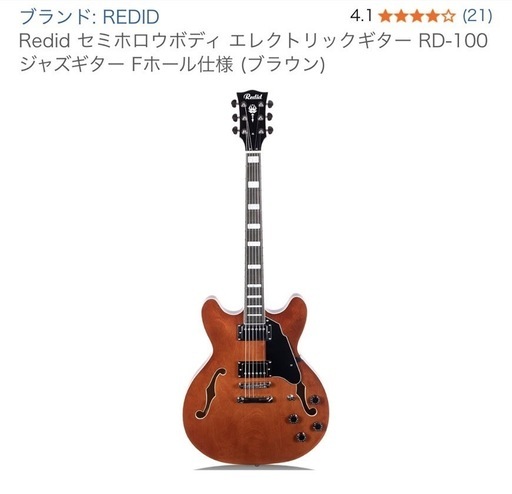 Redid セミホロウボディ エレクトリックギター RD-100 ジャズギターFホール仕様（ブラウン）