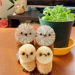 フクロウの置物　たわし　オブジェ　★子(白色)1体★の画像