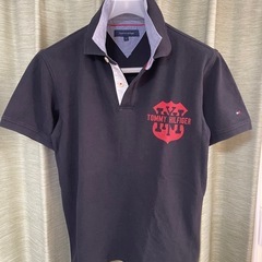 トミーヒルフィガー　二重襟ラガーシャツ　ブラック　 TOMMY HILFIGER 半袖ポロシャツ　サイズL 黒の画像