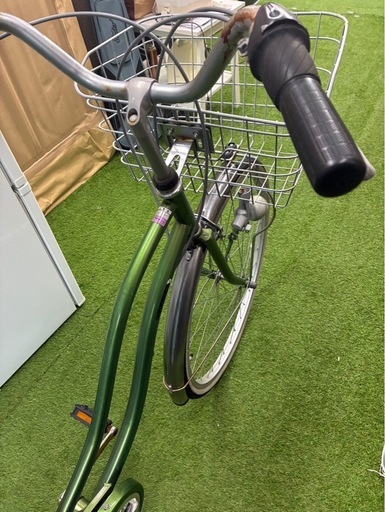 アサヒサイクル　ママチャリ　自転車　26インチ　6段ギア　カゴ付き自転車　緑