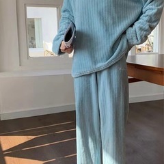 ✨️新品✨️リブ編み ブルー ルームウェアセット パジャマの画像