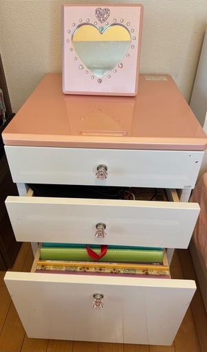 コイズミ 学習机＋椅子セット ホワイト×ピンク 小学生〜中学生向け 引き取り限定