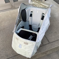 ブリヂストン　ビッケ bikke専用　フロントチャイルドシート(ブルー グレー) レインカバー シートクッション付き　子乗せ自転車 の画像
