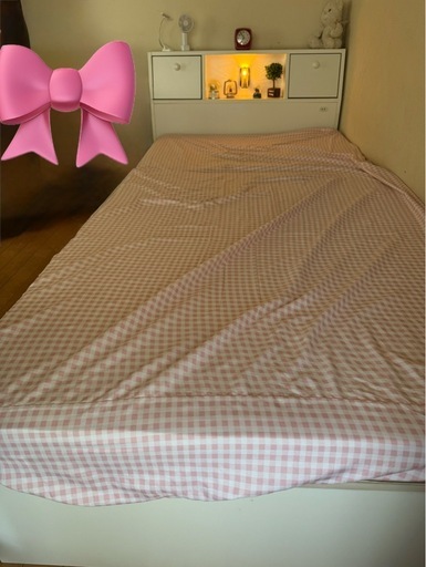 美品】収納付きシングルベッド ホワイト／コンセント付き《引き取りのみ》