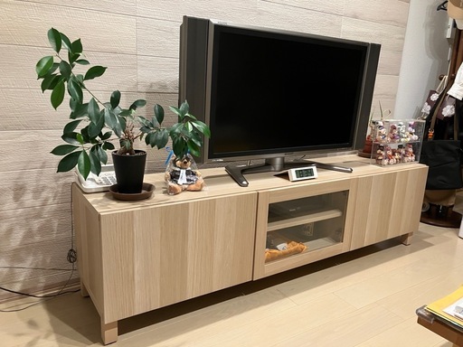 ナチュラルウッド テレビ台 ガラス扉付き