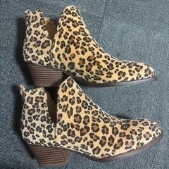 ショートブーツ ヒョウ柄 スエード調ブーツ の画像
