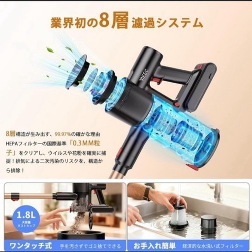 【SALE価格‼️】掃除機 コードレス【2026先行販売！業界初独立モーター自走式！80Kpa超強力