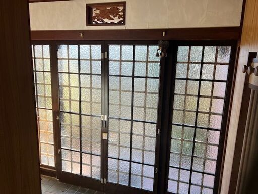 昭和期 玄関用 大型ガラス格子引き戸｜W250cm｜古民家再生・店舗改装向け｜現存希少