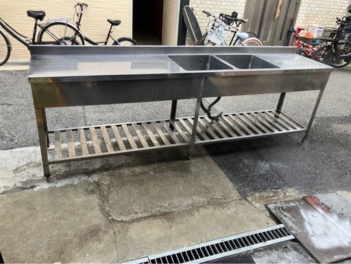 【中古】大阪引取限定　2層シンクと作業スペース　幅265cm　バックガード低め【KSB1F057】
