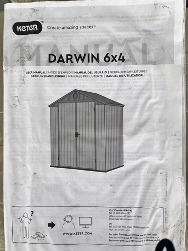 【ほぼ新品・未完成品】Keter Darwin 6×4 木目調おしゃれ物置（直接引取限定）