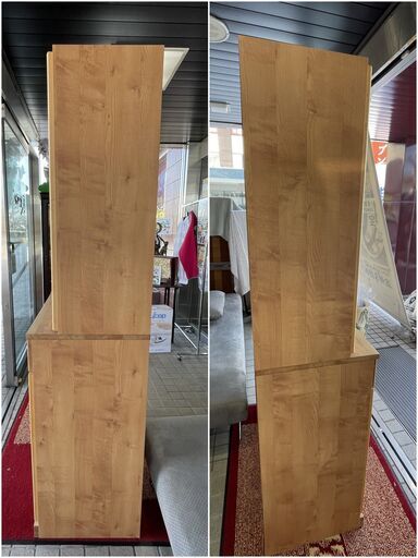 極美品 木製 高級食器棚 幅900×奥行450×高さ1800mm 収納棚 カップボード キッチン 飾り棚 ナチュラル カントリー シン