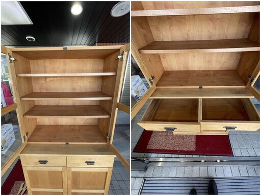 極美品 木製 高級食器棚 幅900×奥行450×高さ1800mm 収納棚 カップボード キッチン 飾り棚 ナチュラル カントリー シン