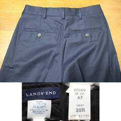 【未着用】LAND's END 毛100%高級ノータックトラウザー② ダークネイビーの画像