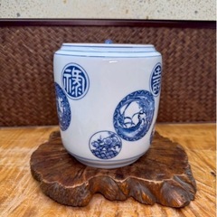 茶道具 京焼 千古窯 造 染付 四君子 福禄寿 花丸文 水指 在銘 良品 茶器 煎茶道具 煎茶器 和美術 和骨董 古玩 古道具 時代物 梅 蘭 竹 菊 の画像