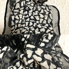 シュシュ:2個:モノトーン　ハート　模様透かし＆金色縁取り　サテン調　茶色:ヘアアクセサリー:ヘア小物の画像