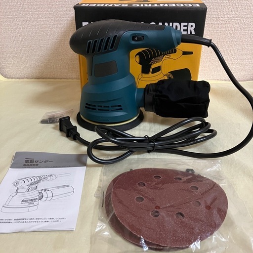 【新品未使用】電動サンダー ランダムオービットサンダー オービタルサンダー マジックテープ式 サンドペーパー5種付き 日本語取扱説明書