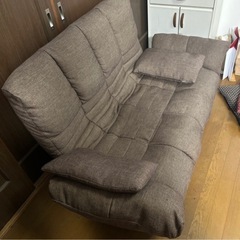 ソファー ソファーベット 茶色 ブラウン 2〜3人掛け クッション付き 【2/13締め切り予定】の画像