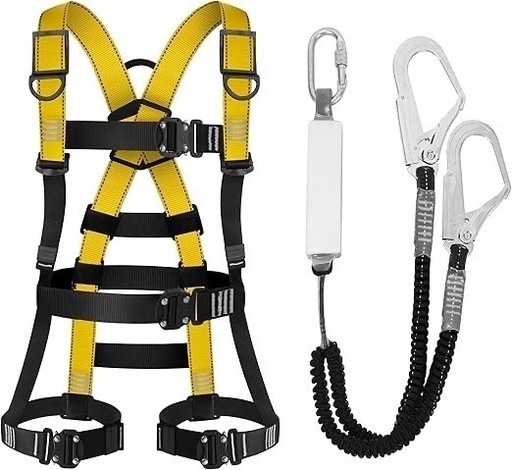 安全帯 フルハーネス ハーネス フルハーネス安全帯 新規格 セット 墜落制止用器具 サイズ調整可能　イエロー　男女兼用