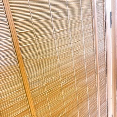 和風衝立 竹製 透かし彫り 4連 パーテーション 茶道具 高さ約120cmの画像