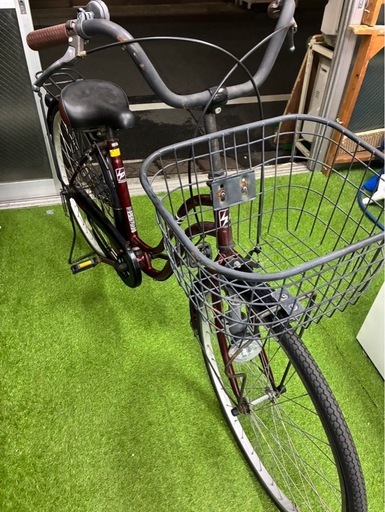 ギアなし　26インチ　カゴ付き自転車　ママチャリ　ブラウン