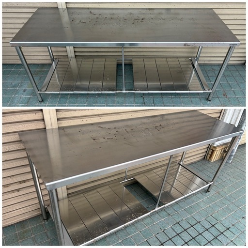 ★業務・店舗用★Cleanup クリナップ ステンレス作業台 2段 厨房用 作業テーブル 大型 ロング・高さ80cm×幅180cm×奥行き60cm 水洗い清掃済み！
